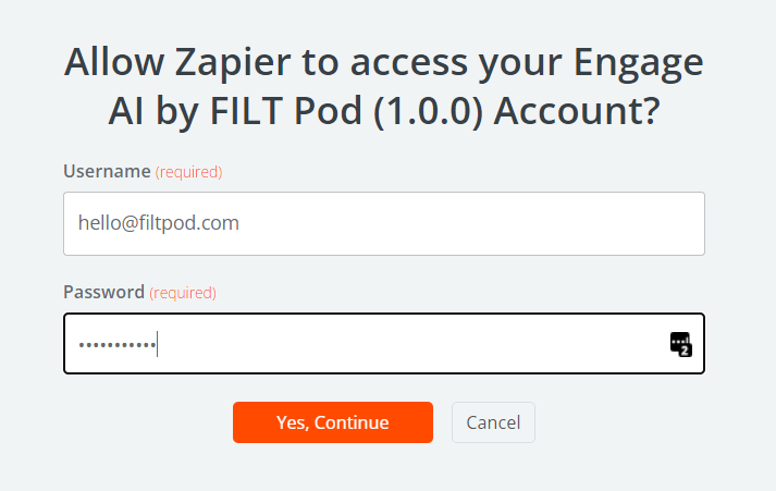 4. connect engage ai account to zapier